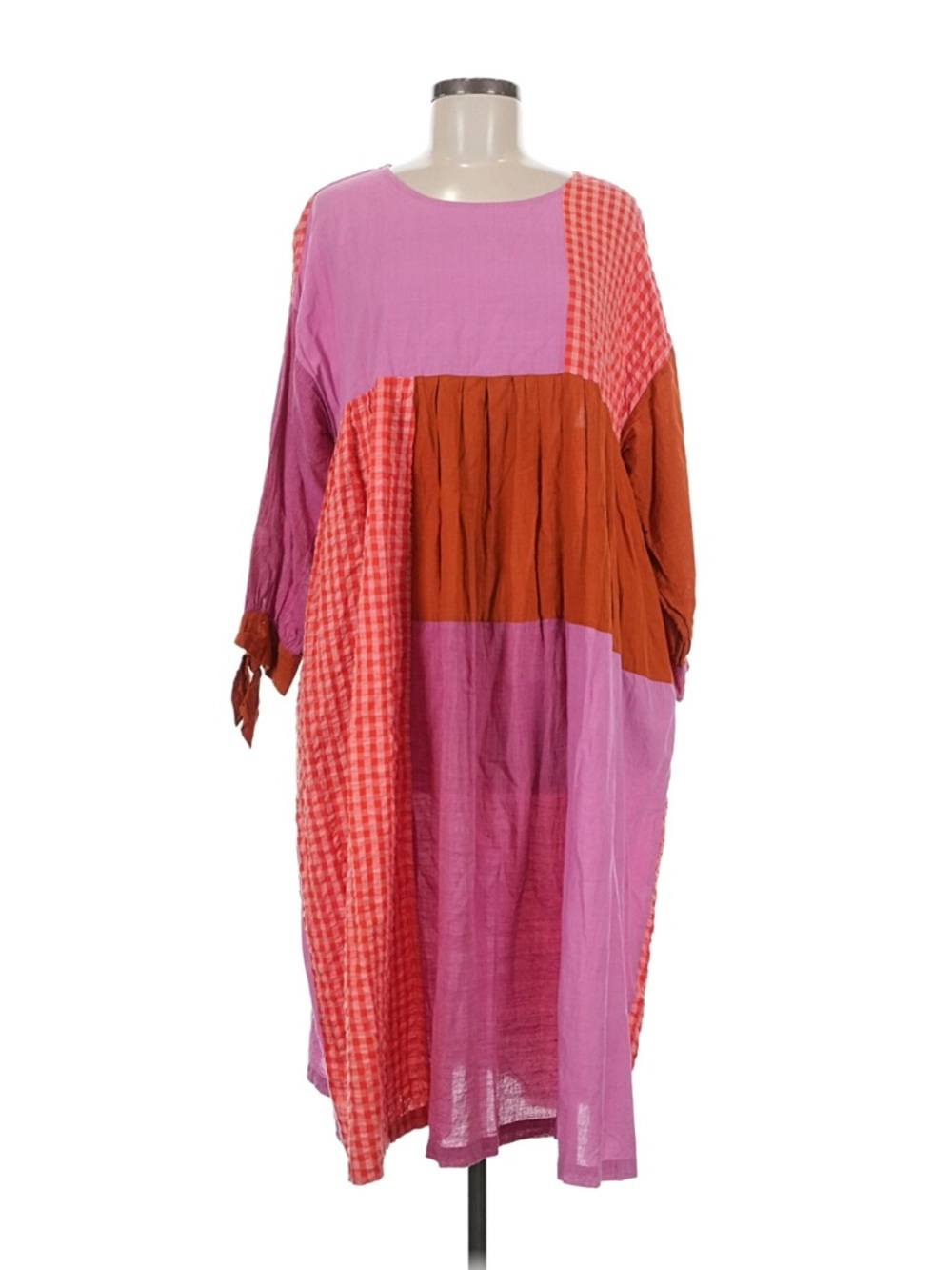 Matta Pink and Rust Patchwork Long-Sleeve Dress